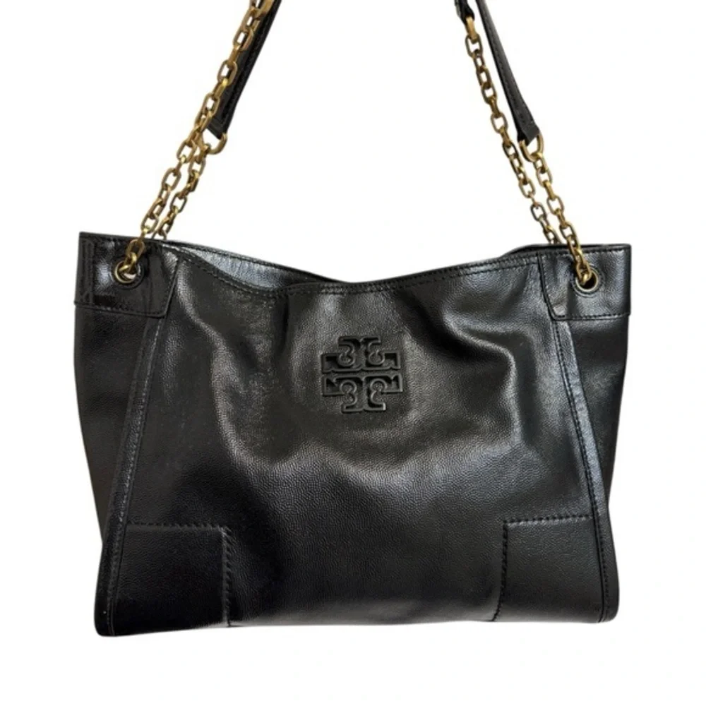 Tory Burch black grain leather Britton tote bag